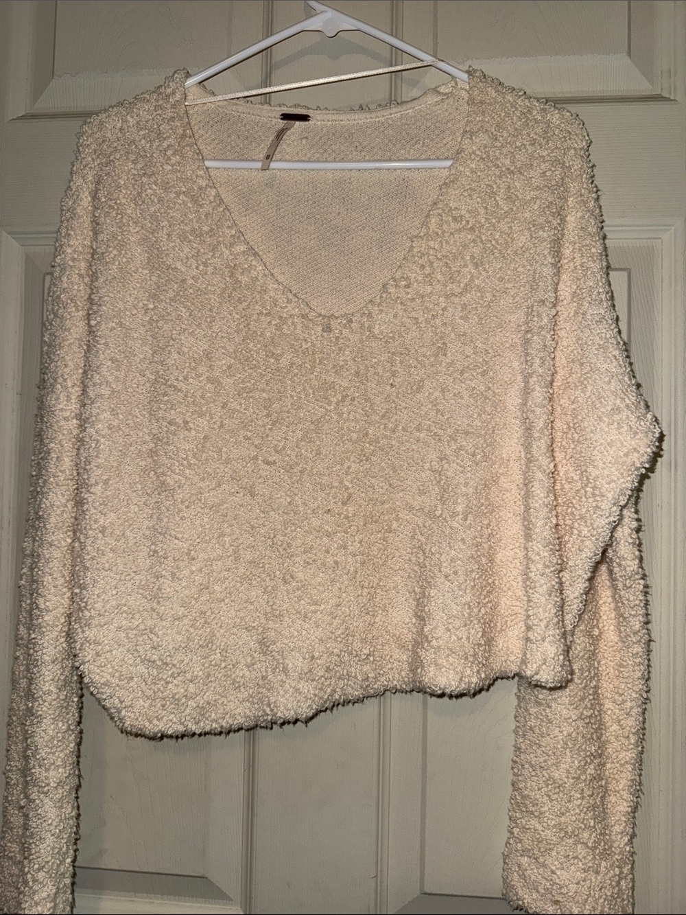 Free People Plush V-Neck Sweater in Ivory